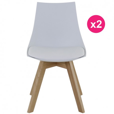 Lot de 2 Chaises Blanches et Piétement Chêne KosyForm