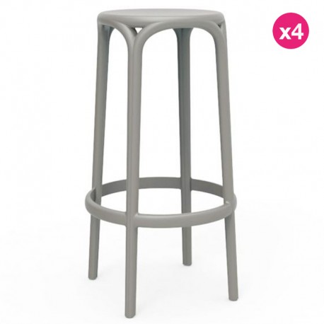 Lot de 4 tabourets de Bar Brooklyn Vondom hauteur d'assise 76 gris tourterelle