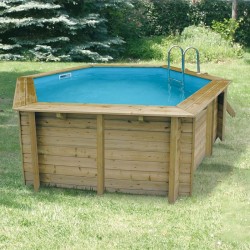 Piscina Madera Ubbink Azura Octagonal 410 H120cm Forro Azul y Lona de Verano