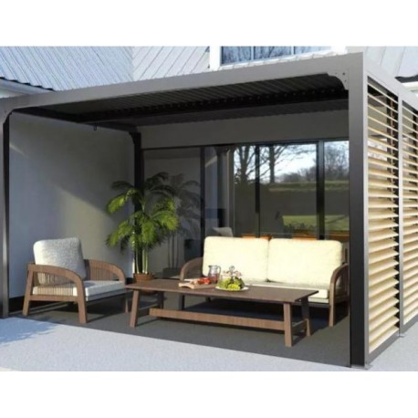 Pérgola bioclimática Habrita antracita aluminio 10,80 m2 ventosas imitación madera