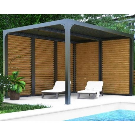 Pergola bioclimatica Habrita alluminio 2 lati ventose finto legno 10,80 m2