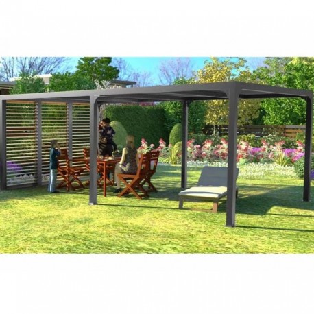 Bioklimatische Pergola Habrita Aluminium 21,52m2 anthrazit mit 3 Paneelen Holzimitat