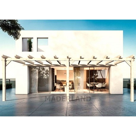 Pergola addossata in legno grezzo Sevilla 7x4m 28m2