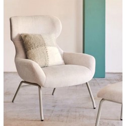 Lina fauteuil in beige chenille stof en VeryForma staal